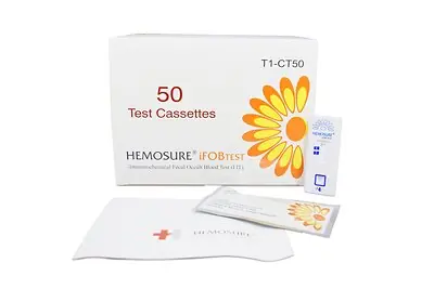 Hemosure - T1-CT50 Hemosure® Fecal Occult Blood (iFOB or FIT) Colorectal Cancer Screening Test Kit