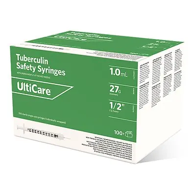 Ultimed - 63001 Safety Tuberculin Syringe with Needle UltiCare® 1 mL 1/2 Inch 27 Gauge Sliding Safety Needle Regular Wall