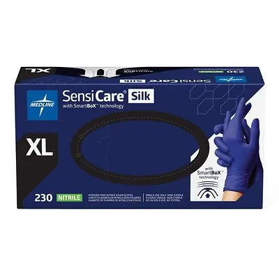 Medline - MDSXB7587 Exam Glove SensiCare® Silk X-Large 230 per Box NonSterile Nitrile Standard Cuff Length Textured Fingertips Dark Blue Chemo Tested