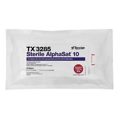 Fisher Scientific - 19165653 Surface Disinfectant Cleaner Texwipe™ Alpha™ 10 Premoistened Cleanroom Manual Pull Wipe 20 Count Soft Pack Alcohol Scent Sterile