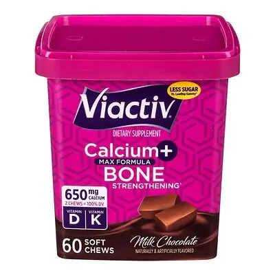 Emerson Healthcare - 85714100497 Dietary Supplement Viactiv® Calcium / Vitamin D / Vitamin K 650 mg - 500 IU - 40 mcg Strength Chewable Tablet 60 per Box Milk Chocolate Flavor
