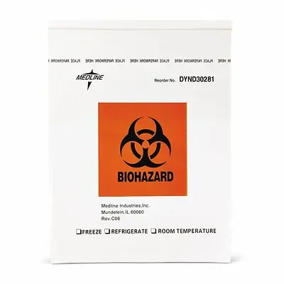 Medline - DYND30281 Specimen Transport Bag 12 X 15 Inch Zip Closure Biohazard Symbol / Storage Instructions NonSterile