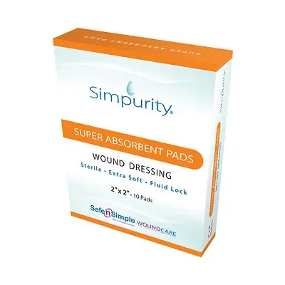 Safe N Simple SNS59022 - Super Absorbent Dressing Simpurity® Square 2 X 2 Inch Without Border Sterile - 1/Each, 10/Box, 160/Case