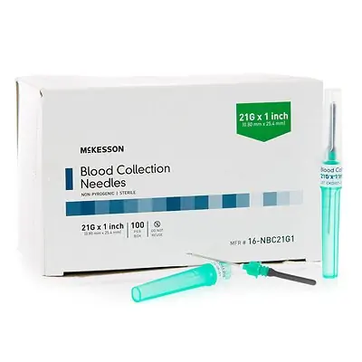 McKesson Brand - 16-NBC21G1 McKesson Blood Collection Needle 21 Gauge 1 Inch Needle Length Conventional Needle Without Tubing Sterile