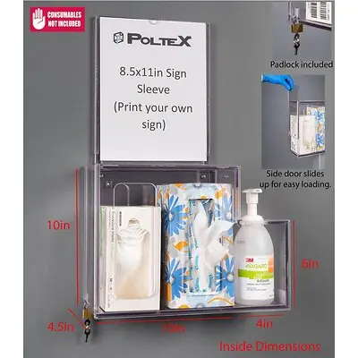 Poltex Inc - RESPG-W-SLV Locking Respiratory Hygiene Station Poltex Wall Mount Clear 10 X 4-1/2 X 10 X 4 X 6 Inch PETG