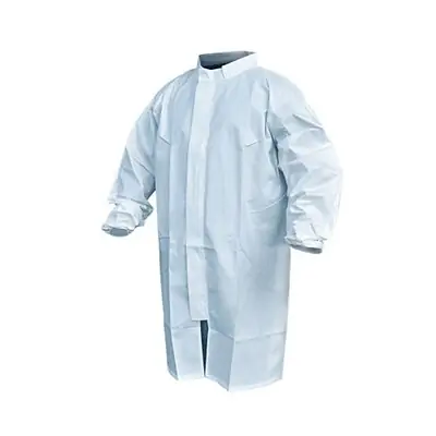 Acute Care Pharmaceuticals - PFROCK797-M Sterile Cleanroom Lab Coat Pharma-Frock™ White Medium Mid Length Polyethylene Coated Polypropylene Disposable