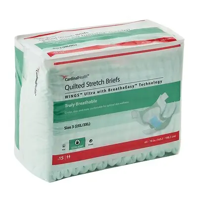 Cardinal - 77093 Incontinence Brief Wings™ Ultra Adult Size 3 Unisex Disposable Heavy Absorbency