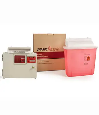 Sharps Assure LLC - SA5QUI Mailback Sharps Container Intro Kit Sharps Assure Translucent Red Base 12-1/4 L X 4-3/4 W X 10-1/2 H Inch Horizontal Entry 1.35 gal.