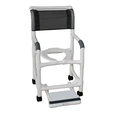 MJM International - 118-3-SF Shower Chair MJM International Fixed Arms PVC Frame Mesh Backrest with Pushbar 300 lbs. Weight Capacity