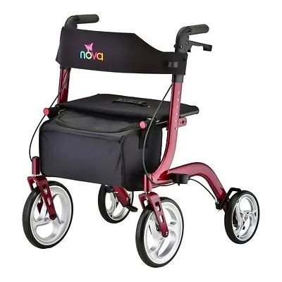 Nova Ortho-Med - 4328RD 4 Wheel Rollator EXPRESS Red Adjustable Height / Folding Aluminum Frame