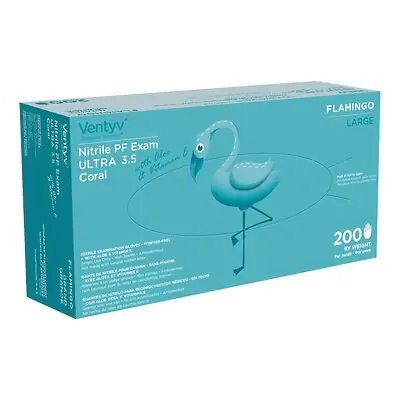 Ventyv - 10336106 Exam Glove Ventyv® Ultra 3.5 CORAL (FLAMINGO) Large 200 per Box NonSterile Nitrile Standard Cuff Length Textured Fingertips Coral Not Rated