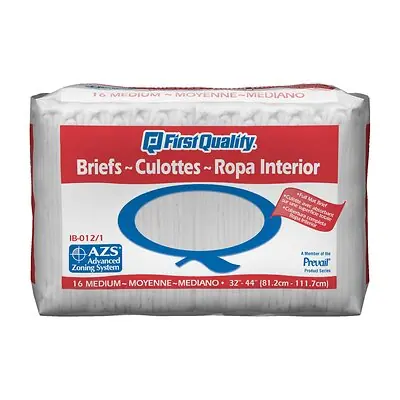 First Quality Products LLC IB-012-1 - Incontinence Brief First Quality® Adult Medium Unisex Disposable Moderate Absorbency - 16/Pack, 96/Case