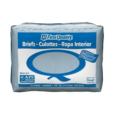 First Quality Products LLC IB-013-1 - Incontinence Brief First Quality® Adult Large Unisex Disposable Moderate Absorbency - 18/Pack, 72/Case