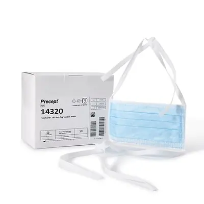 Aspen Surgical Products - 14320 Surgical Mask Precept® FluidGard® 160 Anti-fog Foam ASTM Level 3 Tie Closure One Size Fits Most