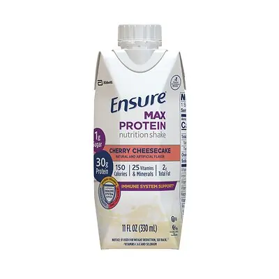 Abbott Nutrition - 68460 Oral Supplement Ensure® Max Protein Nutrition Shake Cherry Cheesecake Flavor Liquid 11 oz. Reclosable Carton