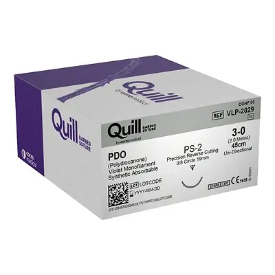 Surgical Specialties - VLP-2029 Absorbable Quill Barbed Suture with Needle Quill™ Polydioxanone PS-2 3/8 Circle Precision Reverse Cutting Needle Size 3-0 Barbed Monofilament