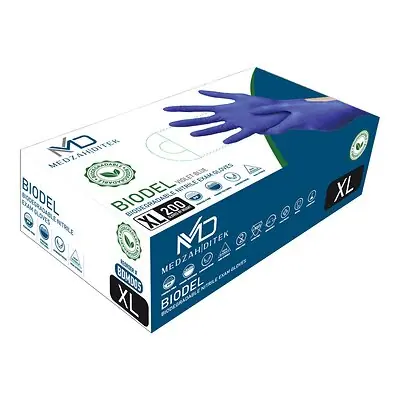 Medzah Industries - BDMD05 Exam Glove BIODEL X-Large 200 per Box NonSterile Nitrile Standard Cuff Length Textured Fingertips Violet Blue Chemo Tested / Fentanyl Tested