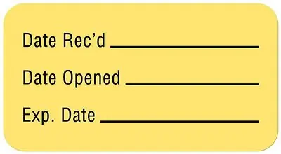 United Ad Label - ULLR138 Pre-Printed / Write On Label Auxiliary Label Yellow Paper Date Rec'D __________ / Date Opened __________ / Exp. Date __________ Quality Control Label 7/8 X 1-5/8 Inch