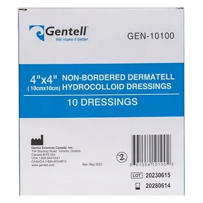 Gentell - GEN-10100 Hydrocolloid Dressing Gentell® Dermatell™ 4 X 4 Inch Square Hydrocolloid