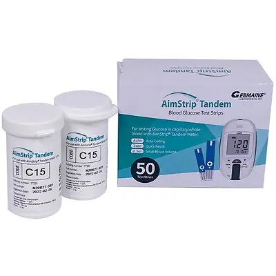 Germaine Laboratories Inc - 77550 Blood Glucose Test Strips AimStrip® 50 Strips per Pack For use with AimStrip™ TANDEM Measuring System