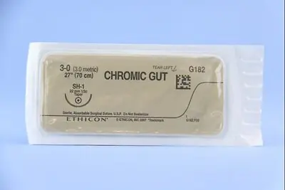 J & J Healthcare Systems - G182H Absorbable Suture with Needle GUT CHROMIC Chromic Gut SH-1 1/2 Circle Taper Point Needle Size 3-0 Monofilament