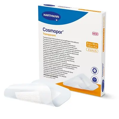 Hartmann - 901052 Transparent Film Dressing with Pad Cosmopor® 3-1/5 X 4 Inch 4 Tab Delivery Rectangle Sterile