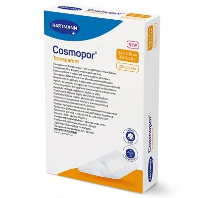 Hartmann - 901055 Transparent Film Dressing with Pad Cosmopor® 3-1/5 X 6 Inch 4 Tab Delivery Rectangle Sterile