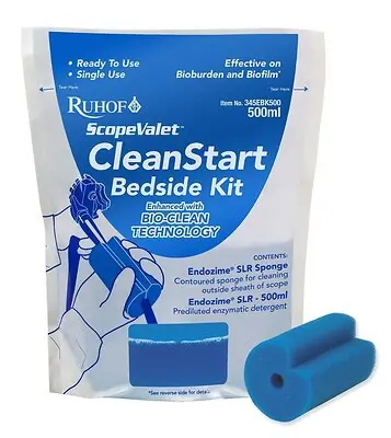 Ruhof Healthcare - 345EBK500 Endoscope Sponge Kit with Pre-Diluted Enzymatic Detergent ScopeValet™ CleanStart™ Tubular For Flexible and Rigid Instruments / Ready-to-Use
