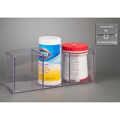 Poltex Inc - SANICLOR3-W Sanitizer Wipe Holder Poltex Wall Mount 3 Tubs of Sanitizer Wipes Clear PETG