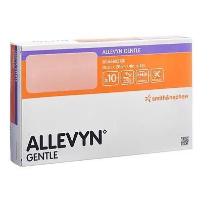 Smith & Nephew - 66802130 Foam Dressing Allevyn Gentle 4 X 8 Inch Without Border Film Backing Silicone Adhesive Rectangle Sterile