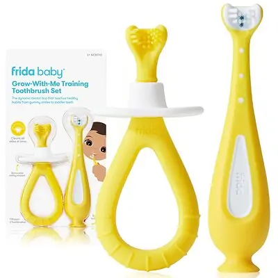 Fridababy LLC - 500001309 Toothbrush Training Set frida baby Grow With Me Yellow Ages 6 Months and Up