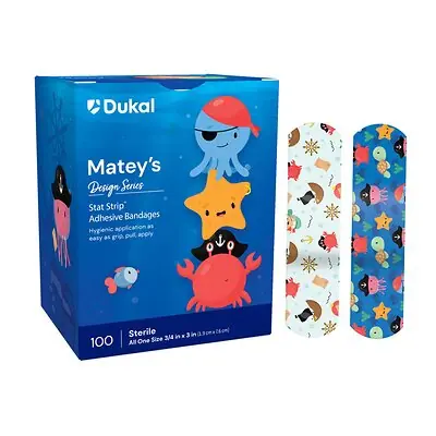 Dukal - 16710 Adhesive Strip Stat Strip® Plastic Kid Design (Matey's) 3/4 X 3 Inch Sterile
