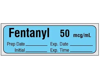 Shamrock Scientific - SA-2420-EXP-PRE Drug Label Shamrock Syringe Label FENTANYL 50 mcg / mL / Prep Date _____ Exp. Date _____ / Initial _____ Exp. Time _____ Blue 1/2 X 1 Inch