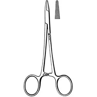 Sklar - 20-1450 Needle Holder Baumgartner 5 Inch Length Straight Serrated Tip Finger Ring Handle