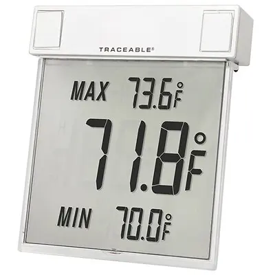 Cole-Parmer-Antylia Scientific - 90080-10 Digital Thermometer Traceable® Big-Digit See-Thru™ Fahrenheit / Celsius -13° to +158°F (-25° to +70°C) Internal Sensor Multiple Mounting Options Battery Operated