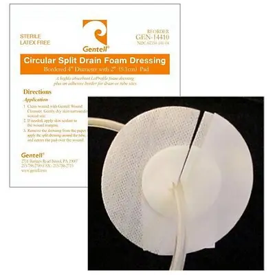 Gentell - GEN-14410 Foam Dressing Gentell® Circular Split Drain 4 Inch Diameter With Border Waterproof Backing Adhesive Fenestrated Square Sterile