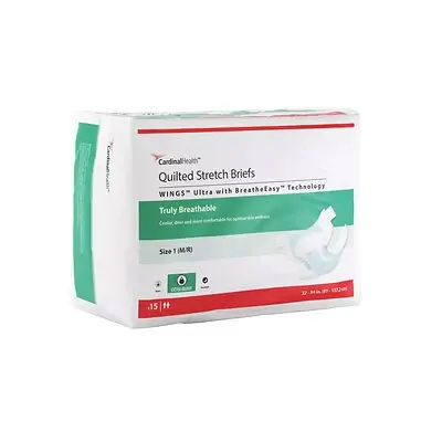 Cardinal - 77063 Incontinence Brief Wings™ Ultra Adult Size 1 Unisex Disposable Heavy Absorbency
