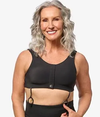 BFFL Co - 0422XLB Post-Surgical Bra Elizabeth Pink Surgical Bra® 42 to 45 Inch Chest 2X-Large Black Front Hook and Loop Closure Drain Holders