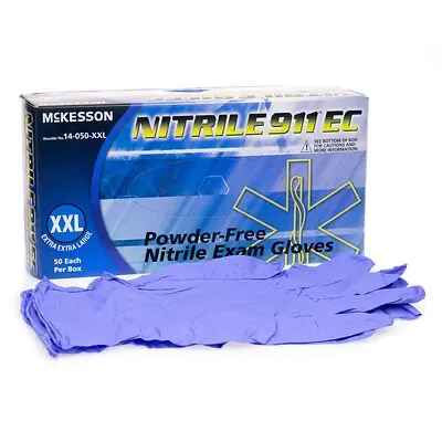 McKesson Brand 14-050-XXL - Exam Glove McKesson NITRILE 911™ EC 2X-Large 50 per Box NonSterile Nitrile Extended Cuff Length Textured Fingertips Blue Chemo Tested - 50/Box, 500/Case