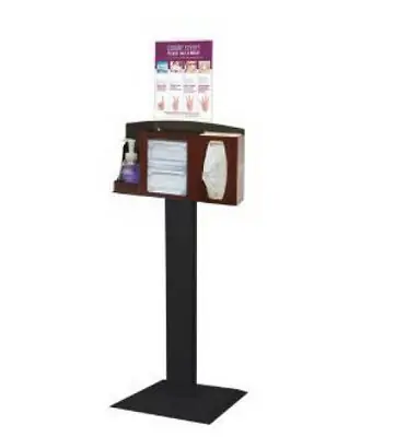 Bowman Manufacturing - BD111-0033 Hygiene Dispensing Station Signature Series Floor Stand Cherry / Black / Clear 18 X 18 X 58.36 Inch, 3 Compartment ABS Plastic / Powder-Coated Steel / PETG Plastic
