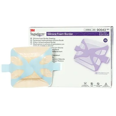 Solventum Corporation 90643 - Foam Dressing 3M™ Tegaderm™ 2 X 2 Inch With Border Film Backing Silicone Adhesive Square Sterile - 10/Box, 60/Case