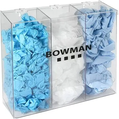 Bowman Manufacturing - BP-090 PPE Dispenser BOWMAN® Wall Mount 3-Compartment Clear 5.77 X 17.08 X 18.40 Inch PETG Plastic
