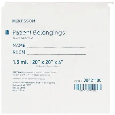 McKesson Brand - 30421100 McKesson Patient Belongings Bag