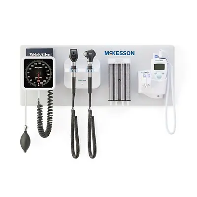 McKesson Brand - 156-4L Integrated Wall System McKesson LED Coaxial Ophthalmoscope / LED MacroView™ Basic Otoscope / BP Aneroid / Specula Dispenser / Thermometer / Transformer