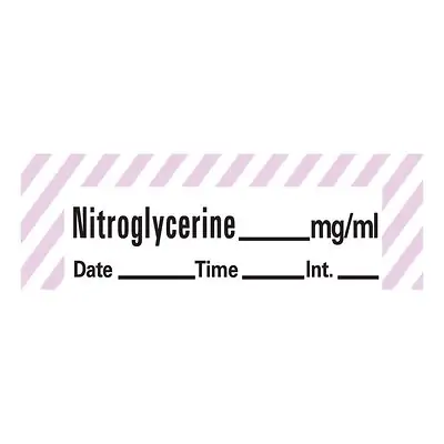 PDC Healthcare - ANS-16 Drug Label Timemed Anesthesia Label Tape Nitroglycerine_mg/mL Date_Time_Int Violet / White 1/2 X 1-1/2 Inch