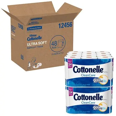 Kimberly Clark - 12456 Toilet Tissue Kleenex® Cottonelle® Clean Care White 1-Ply Standard Size Cored Roll 170 Sheets 4-1/5 X 4 Inch