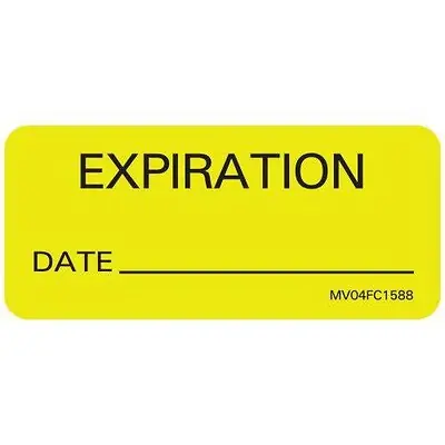 PDC Healthcare - MV04FC1588 Pre-Printed Label MedVision® Auxiliary Label Yellow Paper Expiration Black Quality Control Label 1 X 2-1/4 Inch
