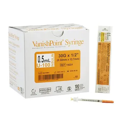 Retractable Technologies - 15221 VanishPoint® 0.5 mL Insulin Syringe w/ Needle