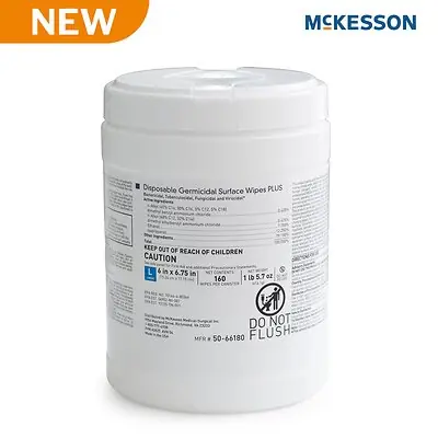 McKesson Brand - 50-66180 McKesson Premoistened Germicidal Wipe Surface Disinfectant Cleaner 6 x 6.75 Inch