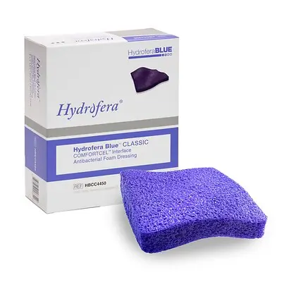 BSN Medical - HBCC4550 Antibacterial Foam Dressing Hydrofera BLUE ComfortCel® 4 X 5 Inch Without Border Without Film Backing Nonadhesive Rectangle Sterile